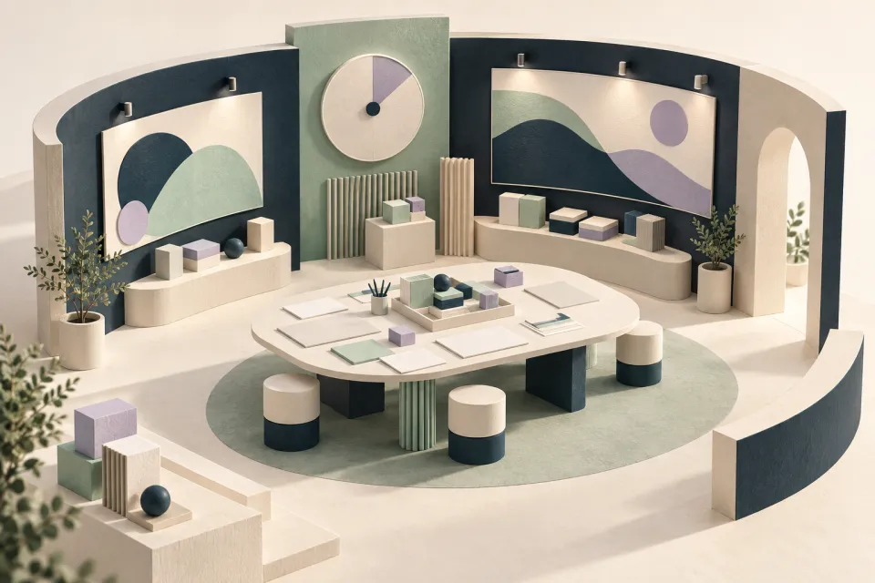 Illustrated launch studio with a shared planning table